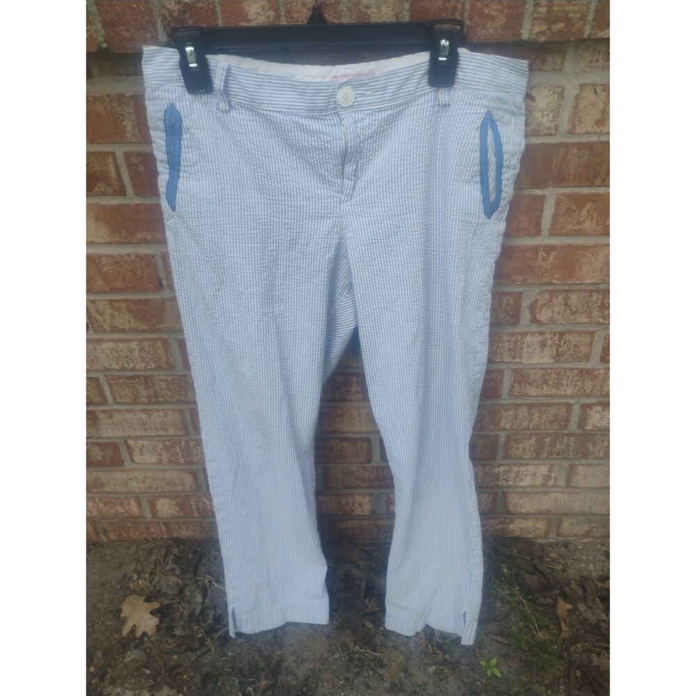 Lilly Pulitzer Seersucker Striped Ankle Pants Women's Size 12 Spring Old Money